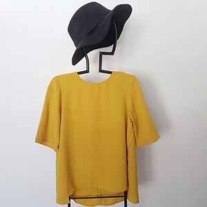 Topshop Mustard Split Hem Cropped Blouse